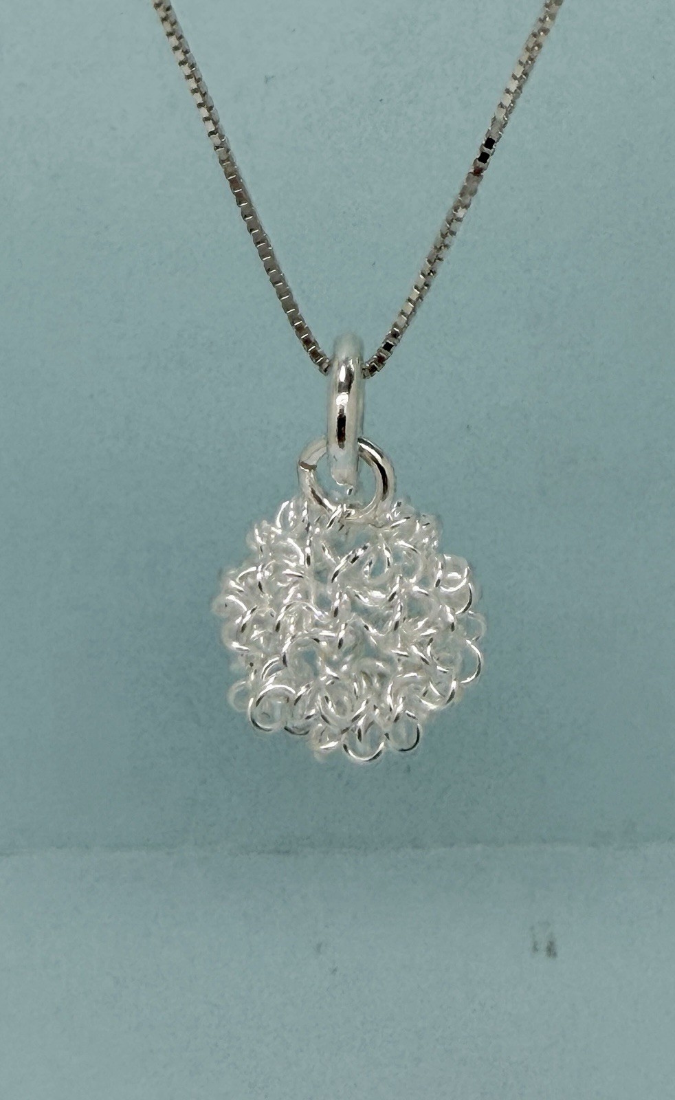 Sterling Silver Wire Ball Charm Pendant Sturdy Jump Ring Unique Elegant Design