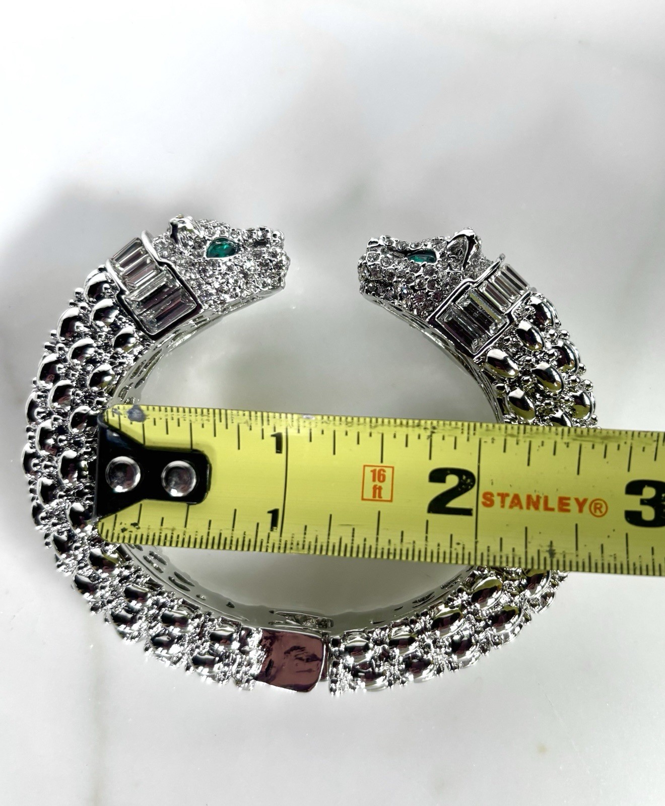 PANTHER FELINE SET /2 CRYSTALS HINGED CUFF BRACELET SILVER GOLD TONE BAGUETTES