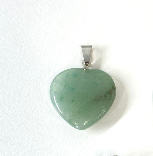 Gemstone Heart Pendant Green Aventurine Beautiful .75″ w/ Silver Tone Bail