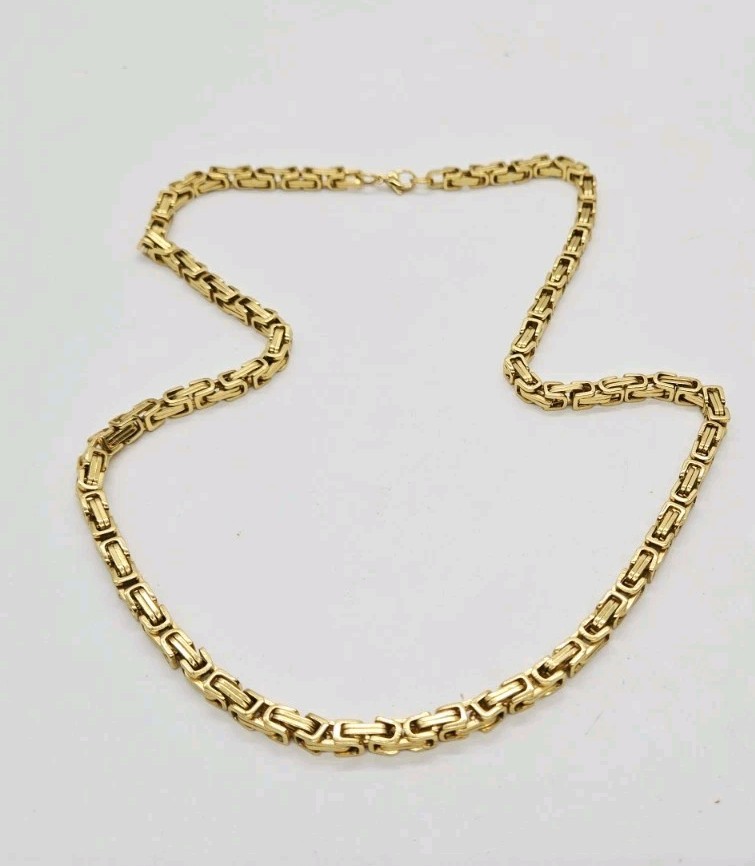 Byzantine Stainless Steel Necklace Link Chain Curb Rope Box Gold tone 24 in