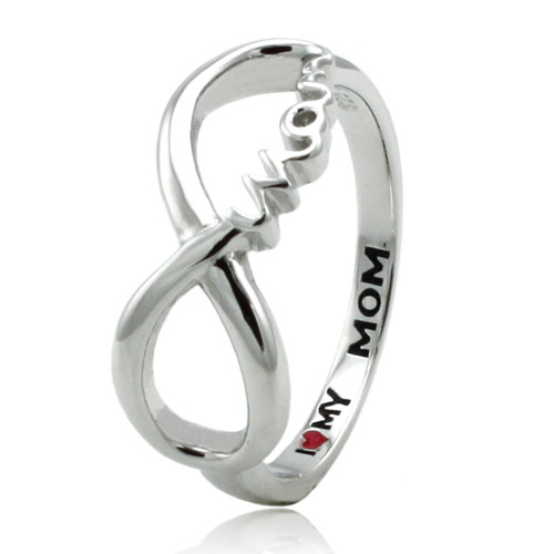 Sterling Silver 925 “I Love My Mom” with Red Heart Infinity Fashion Ring