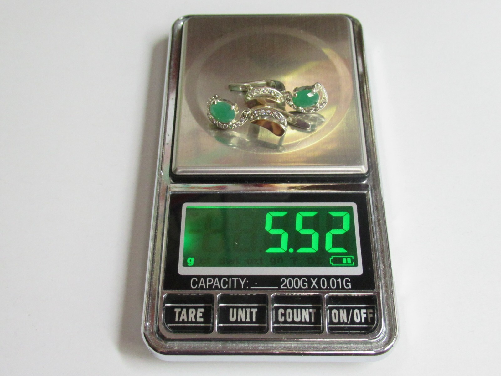 Silver set 925, 375 gold, cubic zirconia, agate, 8.15 g., ring size 8,5.