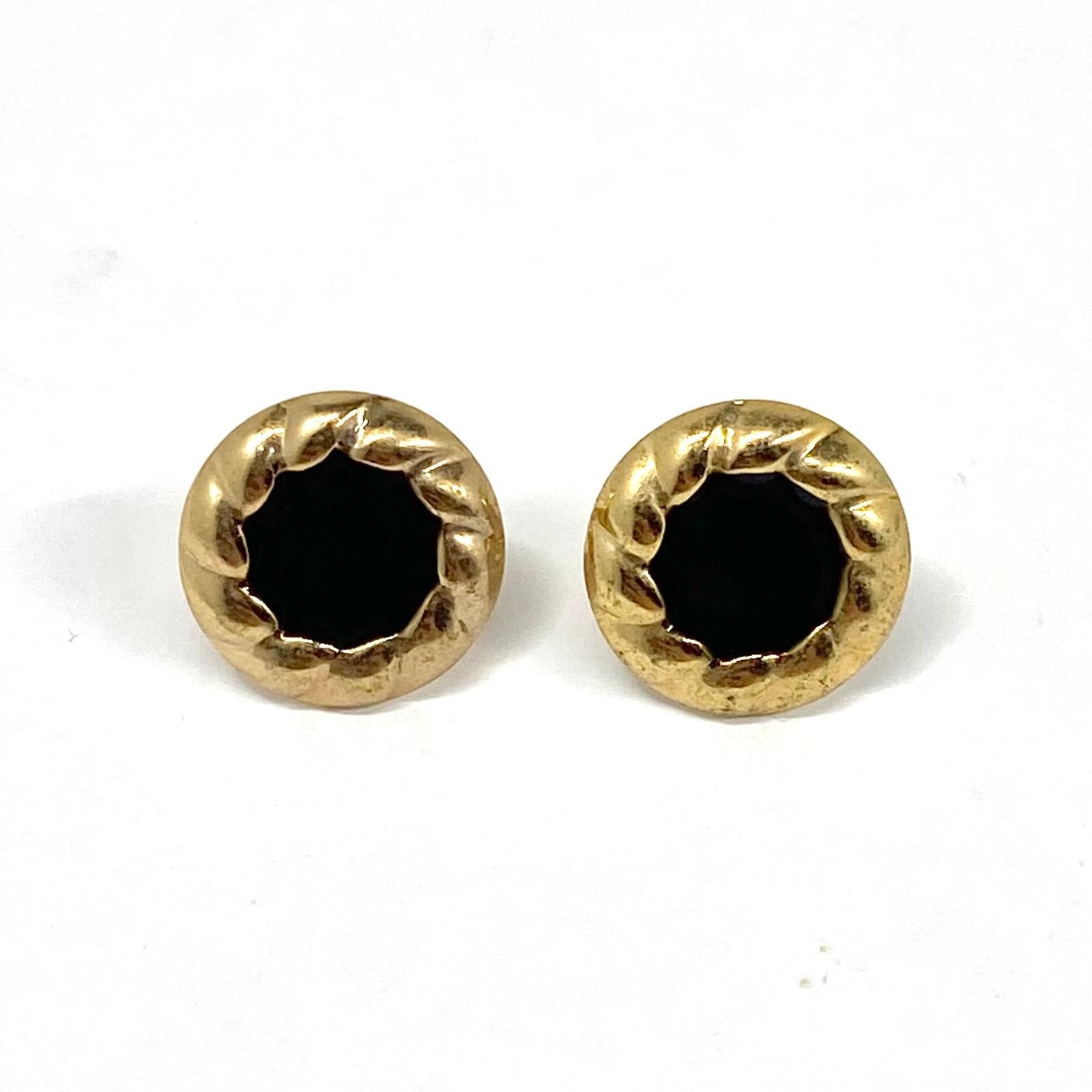Vintage Style Twisted Gold And Black Enamel Stud Earrings Woman’s Holiday Gift