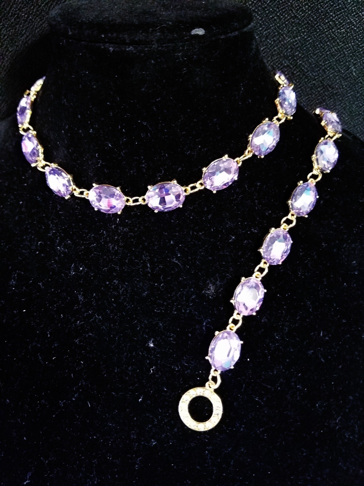 Purple Crystal Choker Rhinestone Necklace Bracelet Set Bridal Prom Pageant