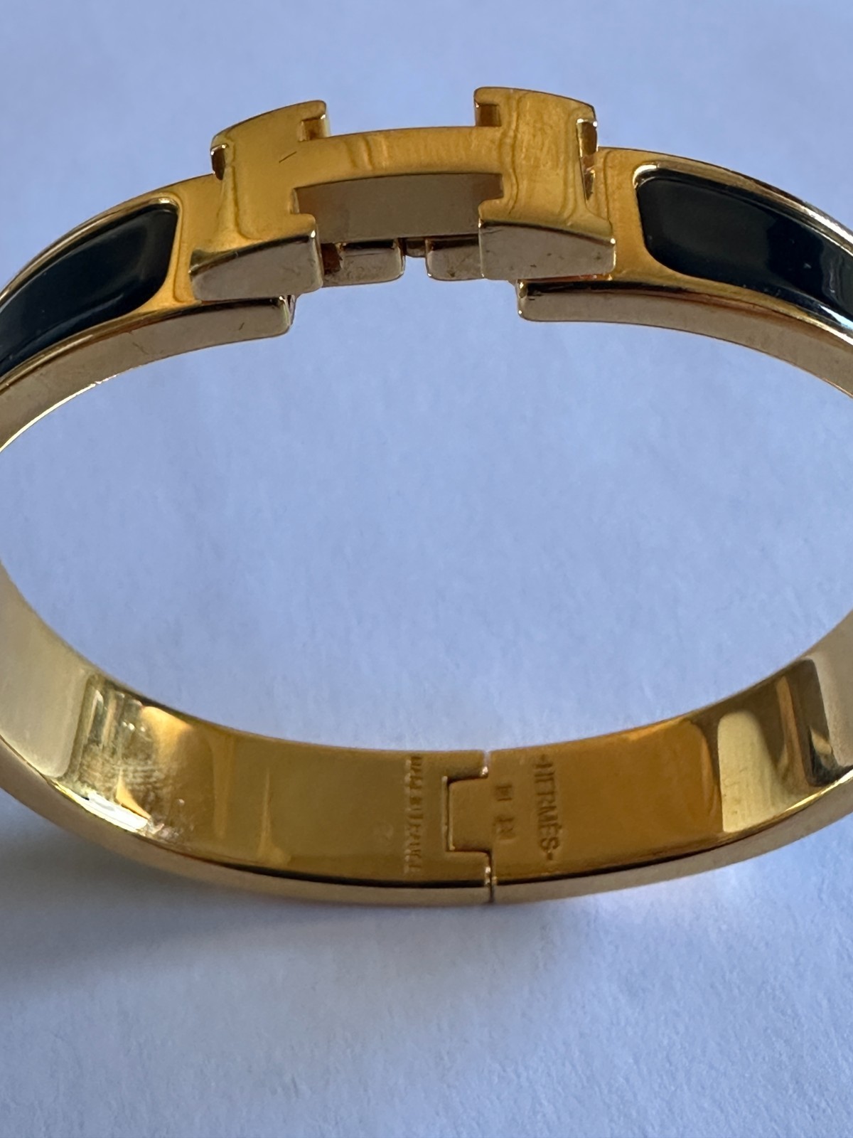 Hermès Clic Clac H PM Black Enamel Gold Plated Bangle Bracelet Made in France