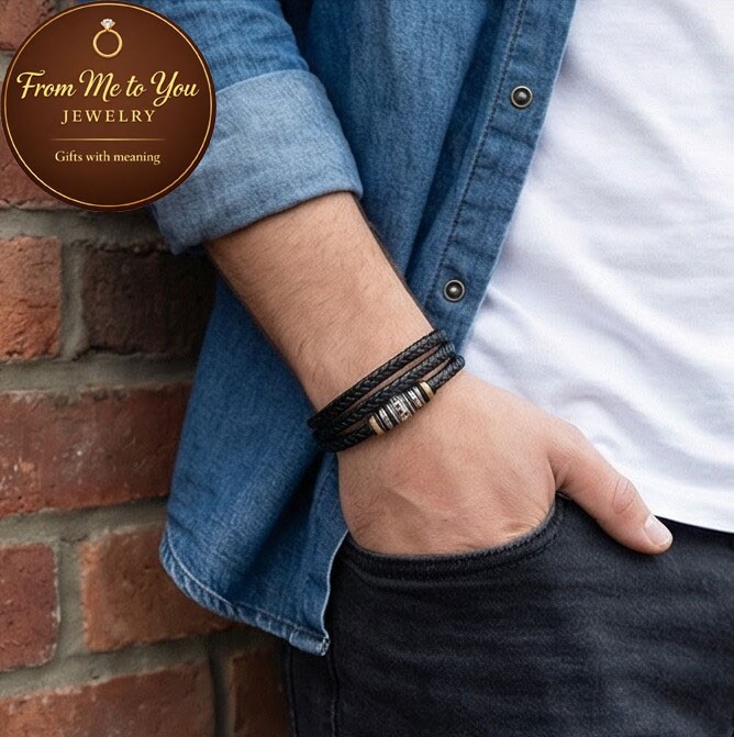 To My Grandson Leather Bracelet For Birthday Christmas Graduation Love You Gift