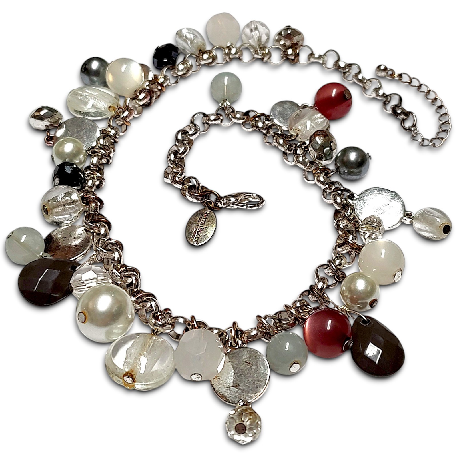 WHBM Chunky Silver Tone Mulicolored Mixed Beads Styles Shapes Statement Necklace