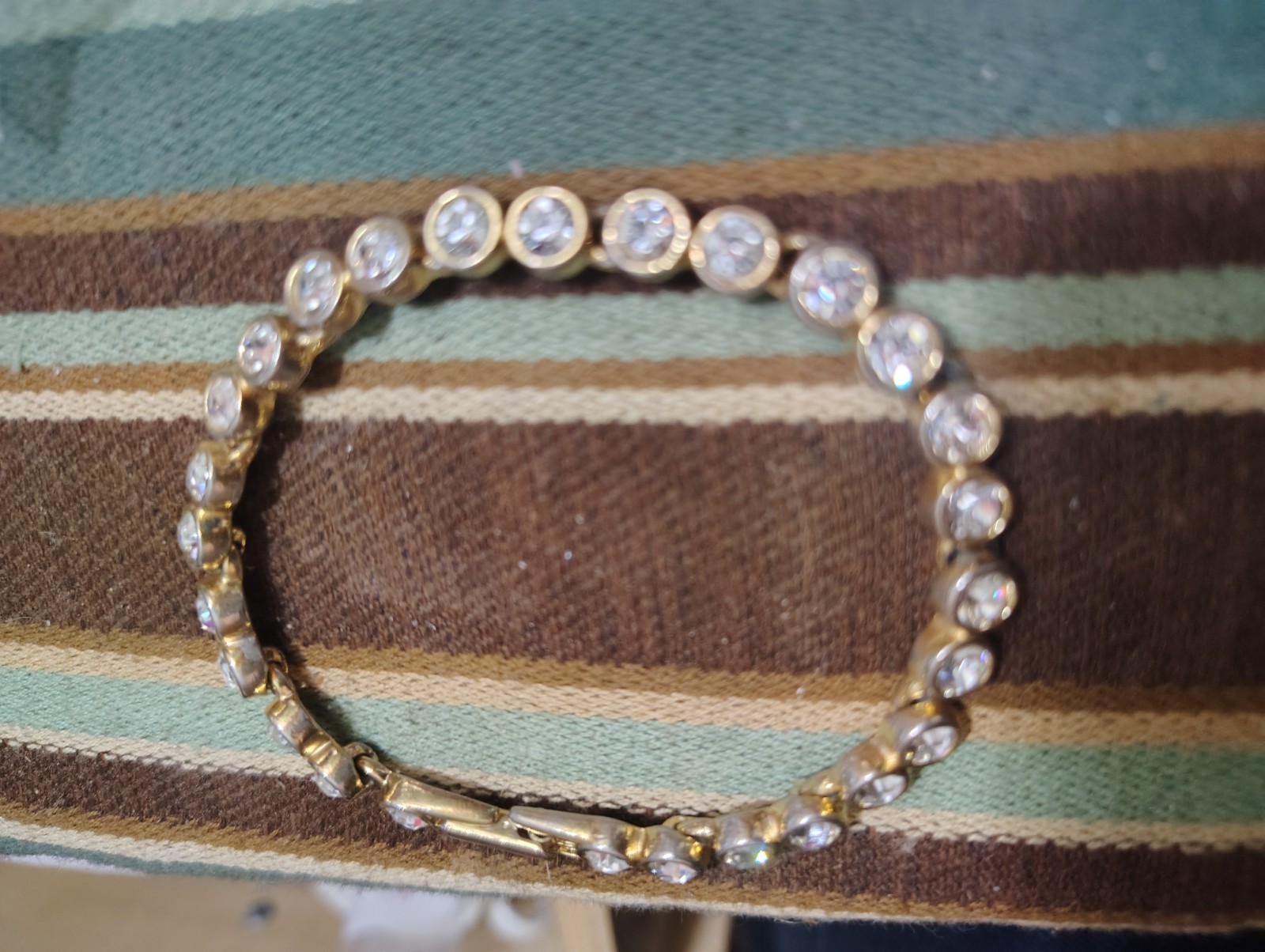 Swarovski Tennis Bracelet, Side Slide Clasp,Vintage, Gold Plated, Clear Crystals