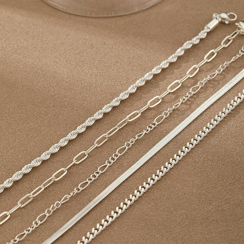 5PCS Silver Plated Bracelet Set Adjustable Stackable Chain Bracelets Women