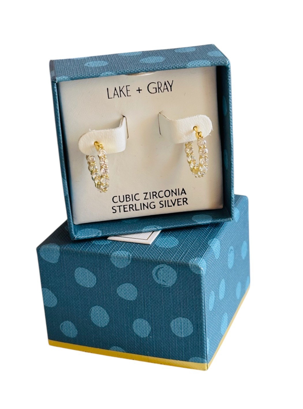 NEW Lake + Gray Gold over Sterling Silver CZ Huggie Hoop Earrings