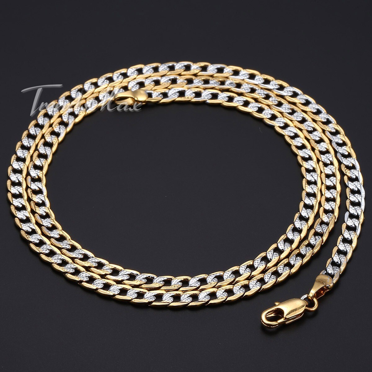 4mm 18/20/22″ Silver+Gold Hammer Curb Cuban Link 10K Gold filled Chain Necklace