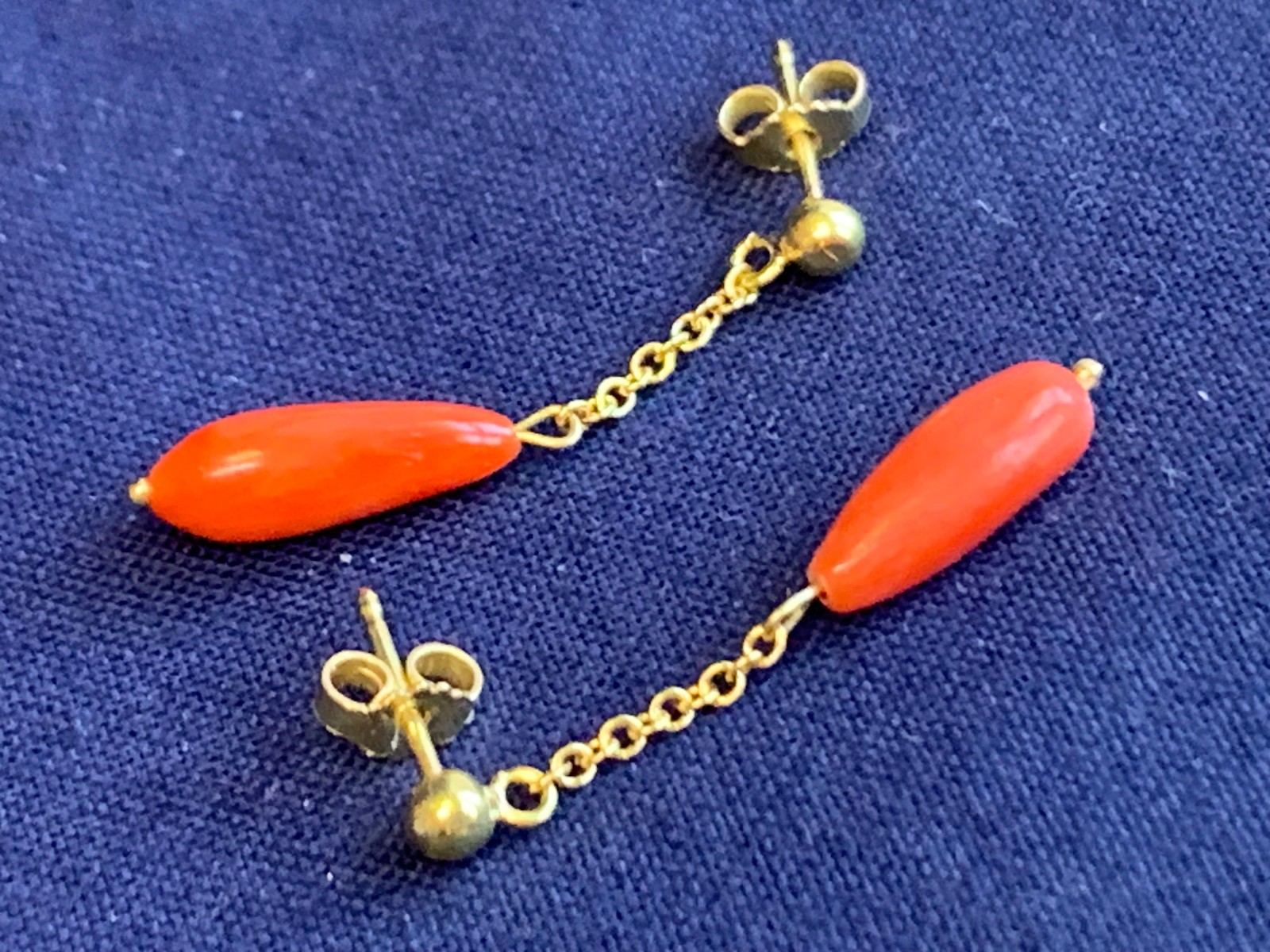 14K Yellow Gold Earrings 1.62g Fine Jewelry Coral Look Dangle Studs *READ*