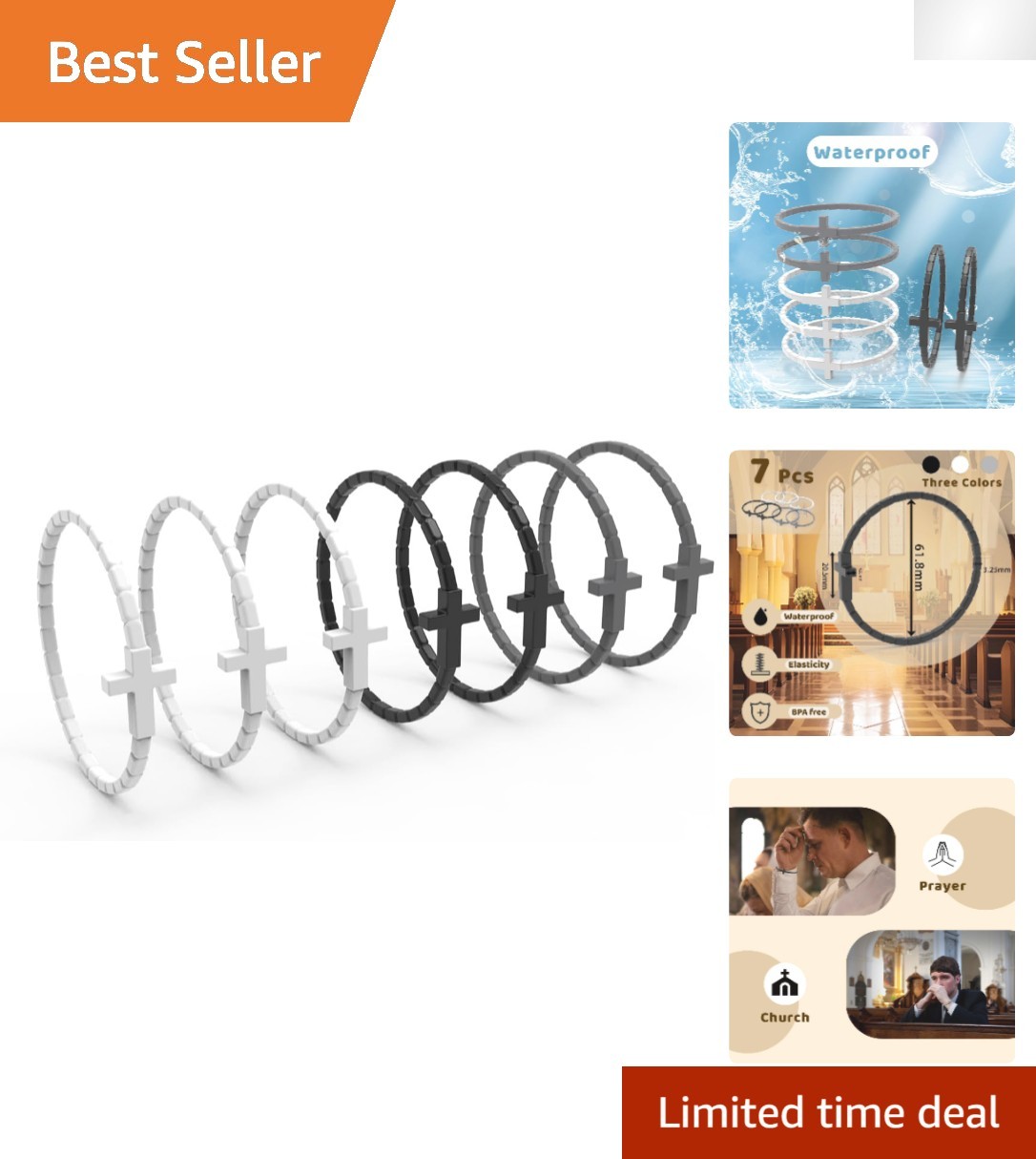 Stylish 7 Pcs Silicone Jesus Bracelets – Faith-Inspired Wristbands for Adults