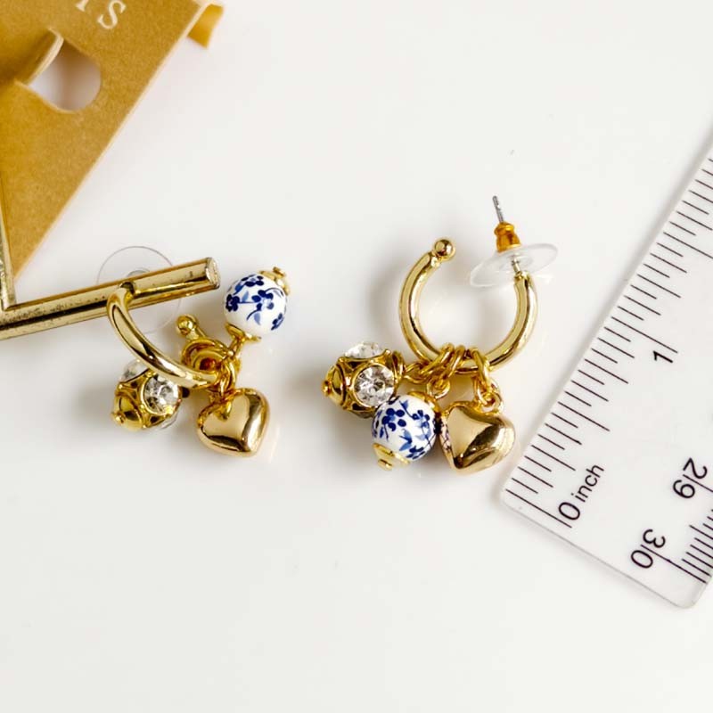 New Talbots Bead Heart Convertible Hoop Earrings Women Party Vacation Jewelry