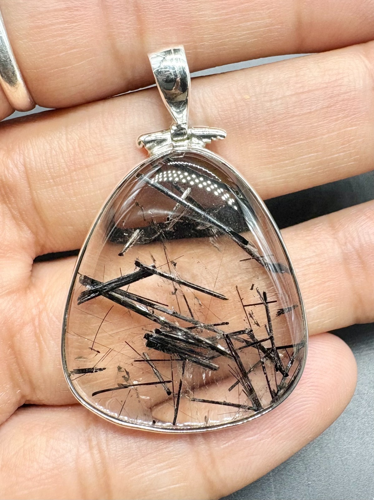 Natural Large Tourmalinated Quartz Pendant in Sterling Silver | 51.40 CTS