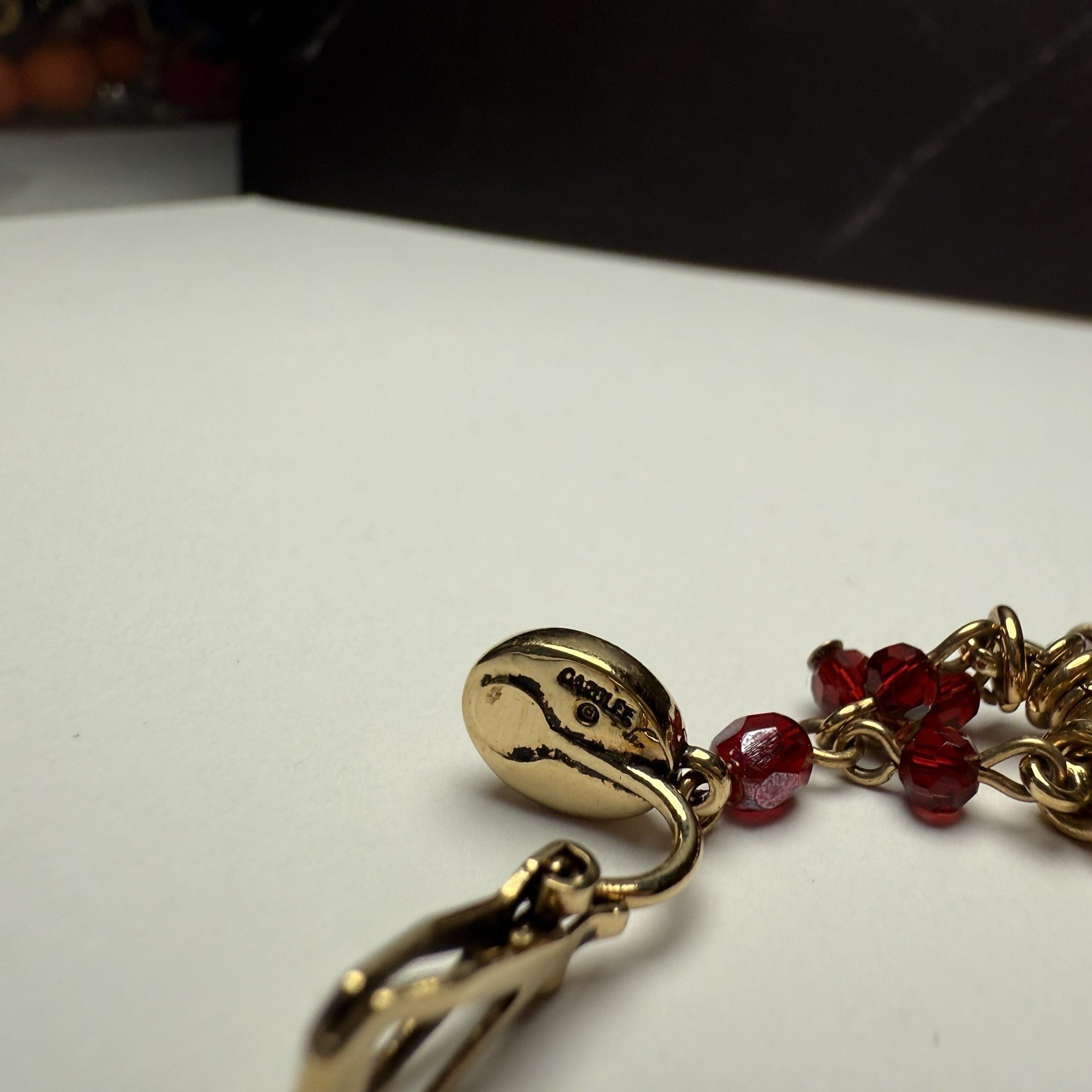 Carolee Red Beaded Chandelier Dangle Drop Earrings Clip-on Gold Tone NWT