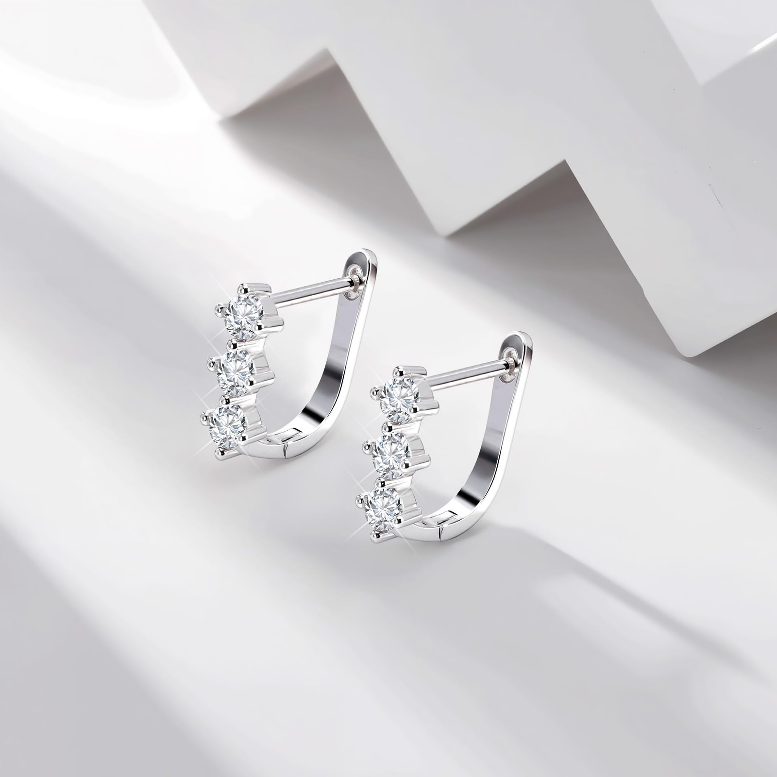 Silver Cubic Zirconia Hoop Earrings for Women Small 12mm x 14mm,
