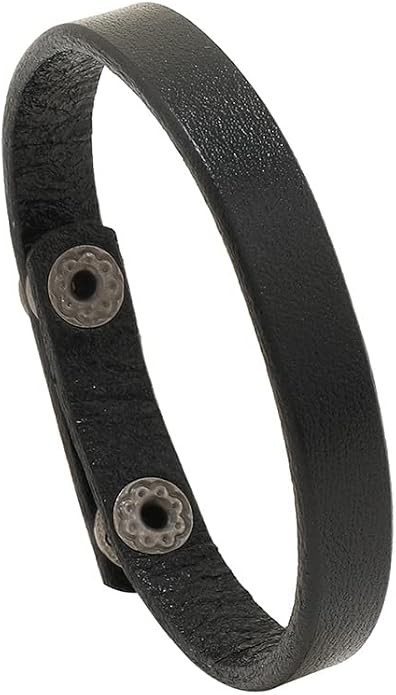 Black Leather Snap Closure Bangle Bracelet Wrist Band, No Stone, No Secondary