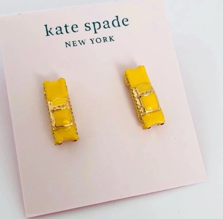 Auth New KATE SPADE YELLOW TAXI! Stud Earrings Pave 12K Gold