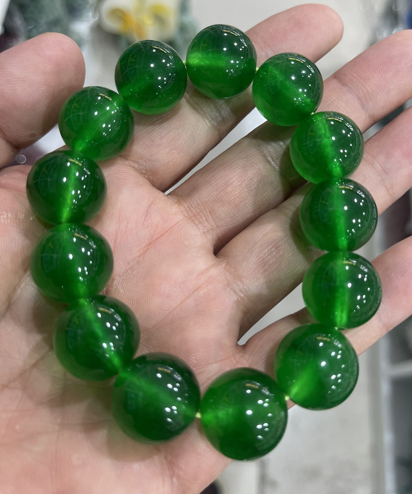 20mm Natural Perfect Green Burmese Beads Jade jadeite Bracelets Bangle