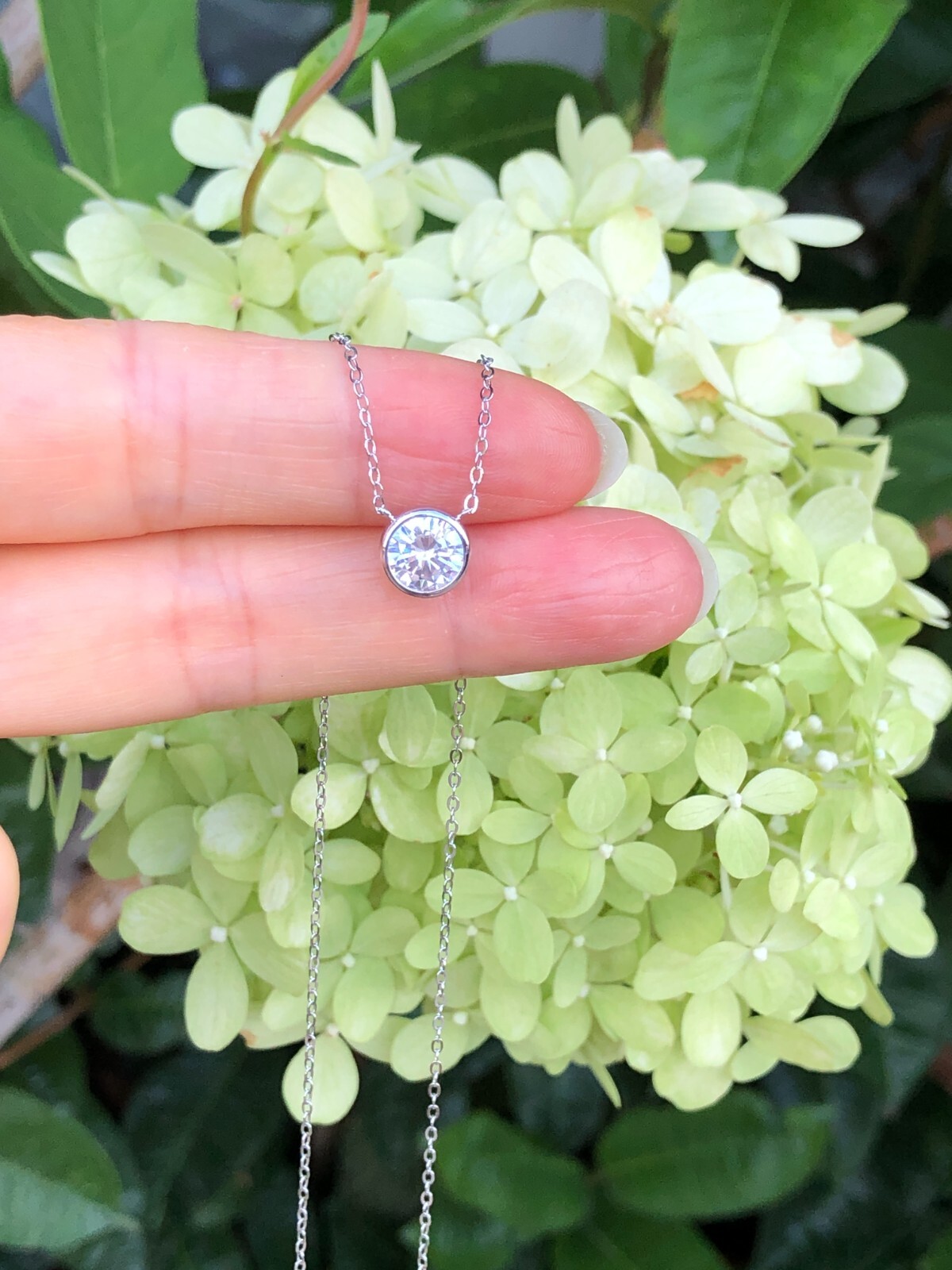 925 Sterling Silver Bezel CZ Round Solitaire Pendant Necklace 1 Ct 16-18″ 7mm