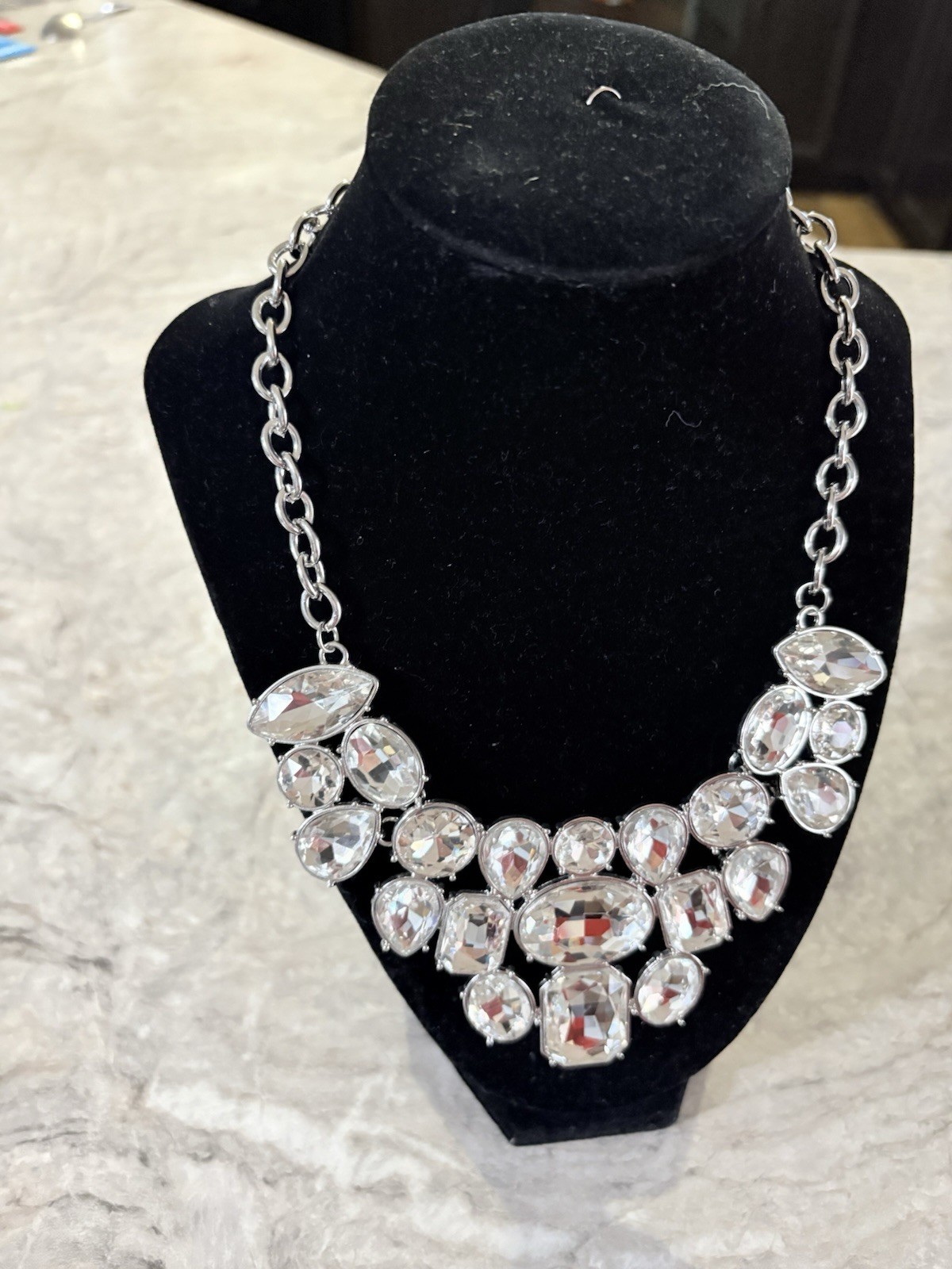 Statement Fashion Necklace Jumbo Faceted Rhinestone Bib Glitzy Bling Glam