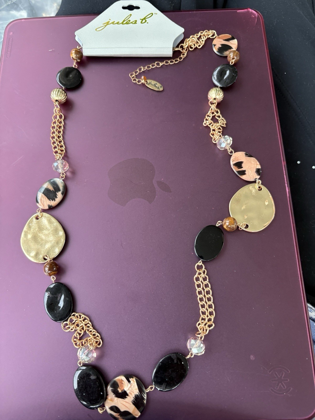 Jules B. Gold Tone Necklace With Black, Brown, Clear, And Leopard Print BeadsNWT