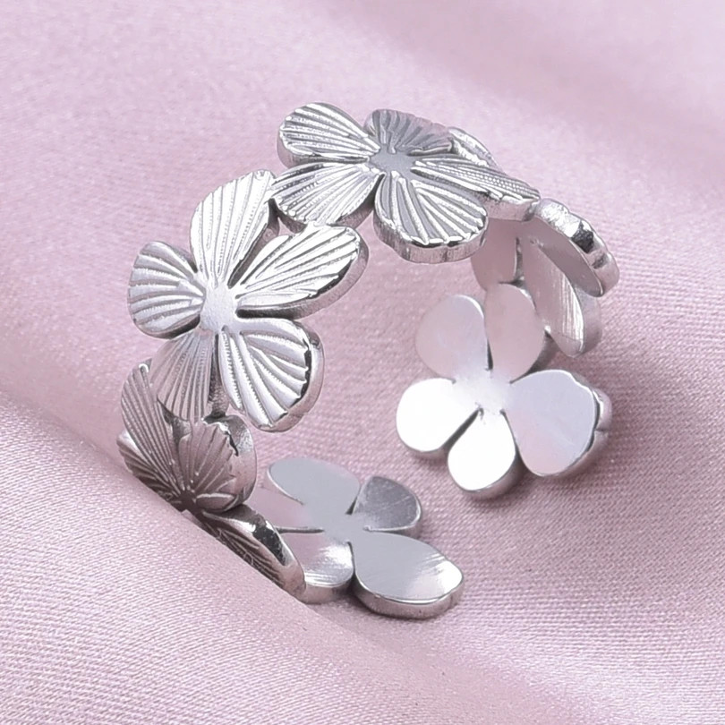 2PCS Stainless Steel Ring Leaf Water Droplet Adjustable Gold Plated Jewelry