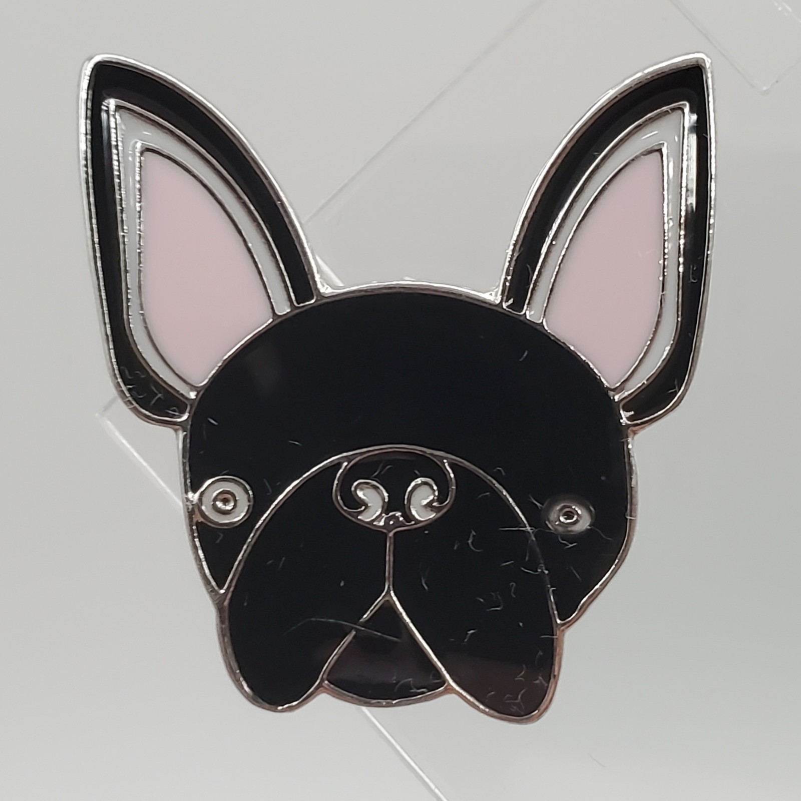French Bulldog Dog Lapel Pin 1in Black Pink Ears Enamel Lightweight Metal Brooch