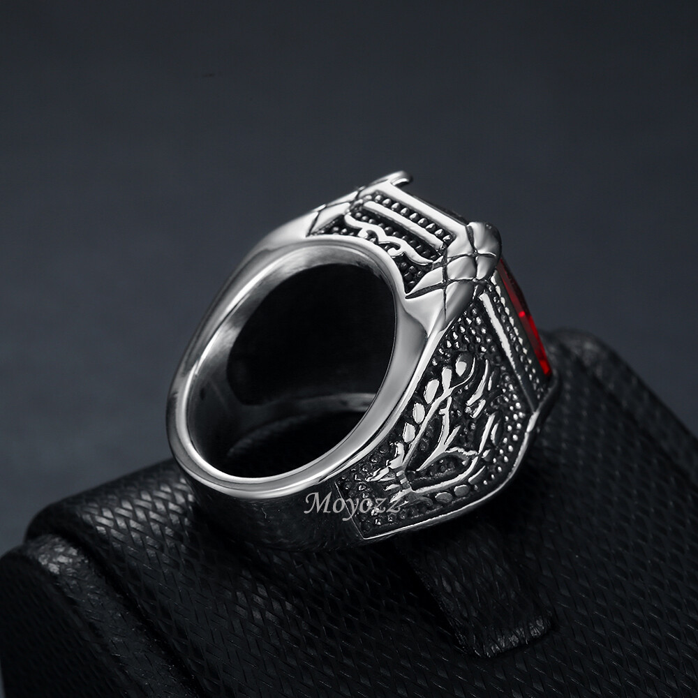 Mens Blue CZ Simulated Onyx Sapphire Stone Ring Stainless Steel Size 7-15 Gift