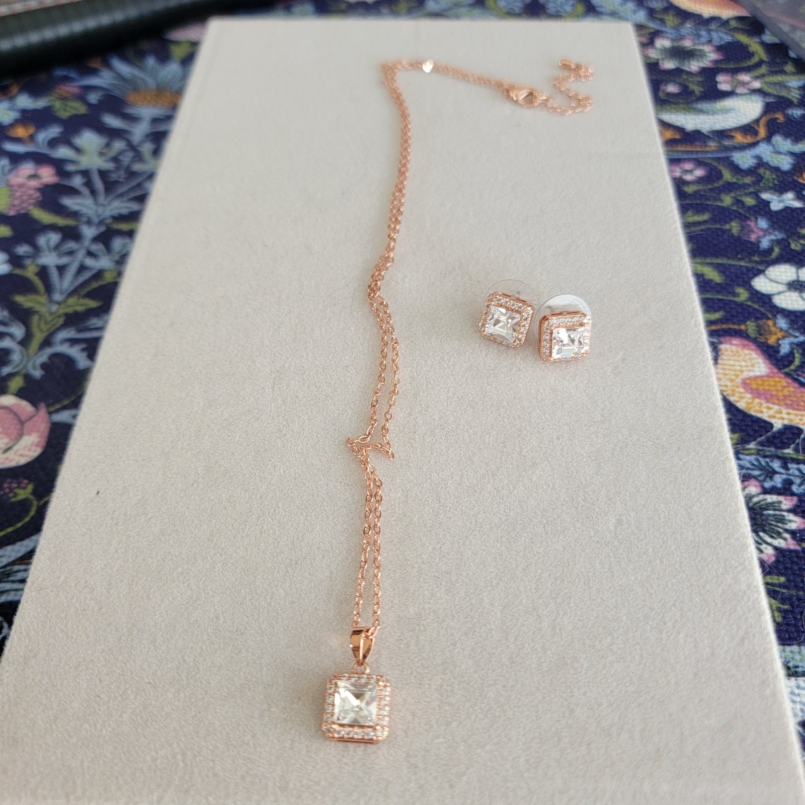 JCM Jacmel Jewelry Set CZ Necklace Earrings Rose Gold tone Cubic Zirconia New