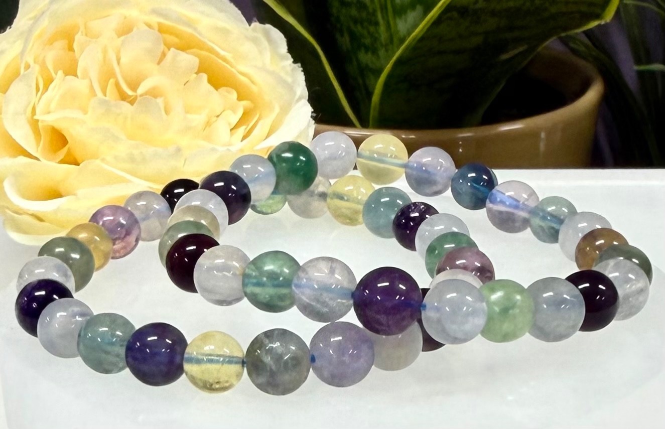 Wholesale Lot 6 Pcs Natural Rainbow Fluorite 8mm 7.5” Crystal Stretch Bracelet