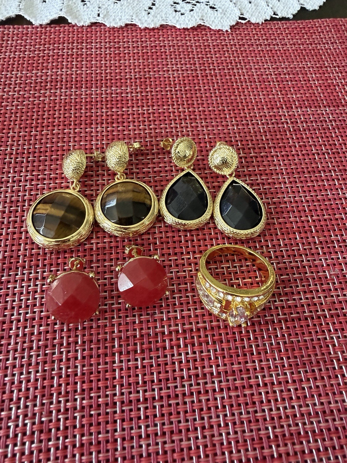 Mixed 1 Ring 3 Earrings Gold Plated New Without Tags
