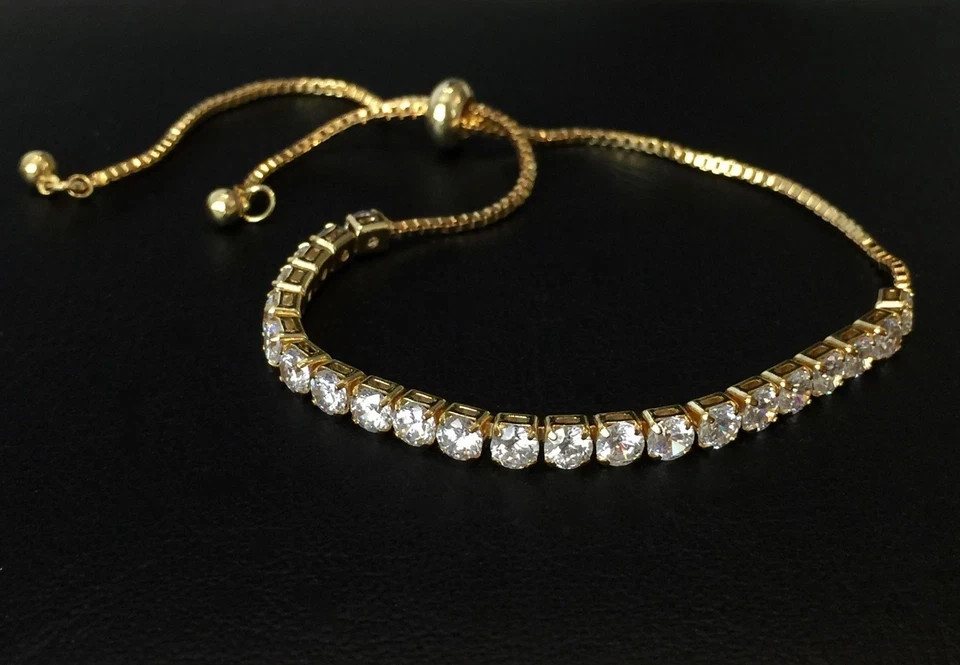 18K Gold Plated Bolo Tennis Bracelet Simulated Diamond Wedding Jewelry Gift