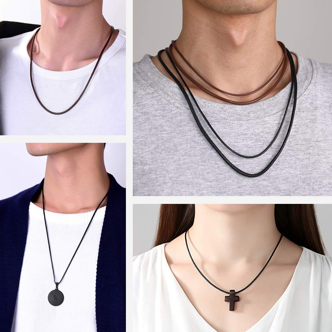 Customizable Leather Necklace Cord with Waterproof Woven Wax Rope Chain, 16″-30