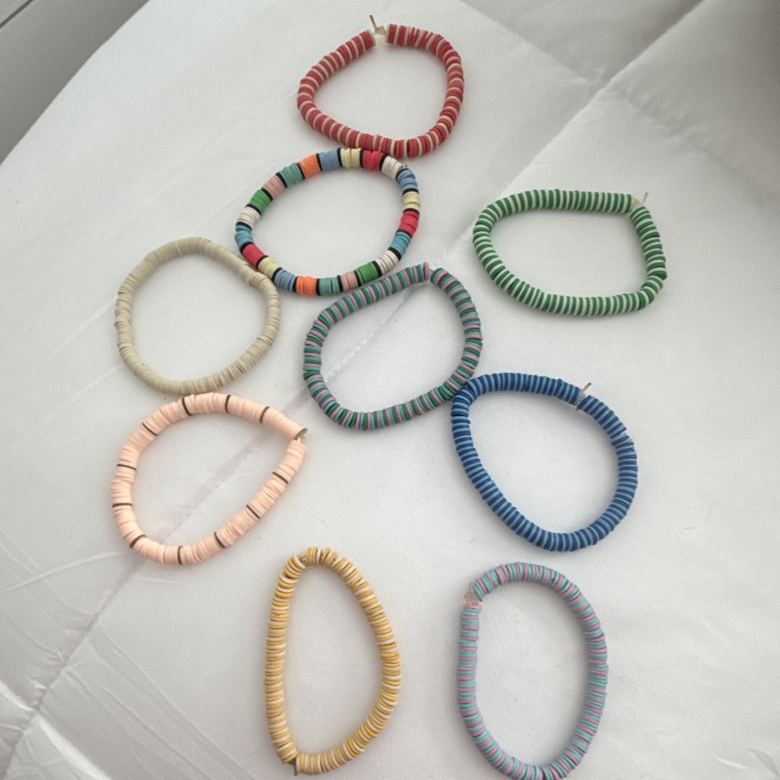 Multicolor Heishi Disc Bead Stretch Stackable Bracelet Set Plastic Lot of 8