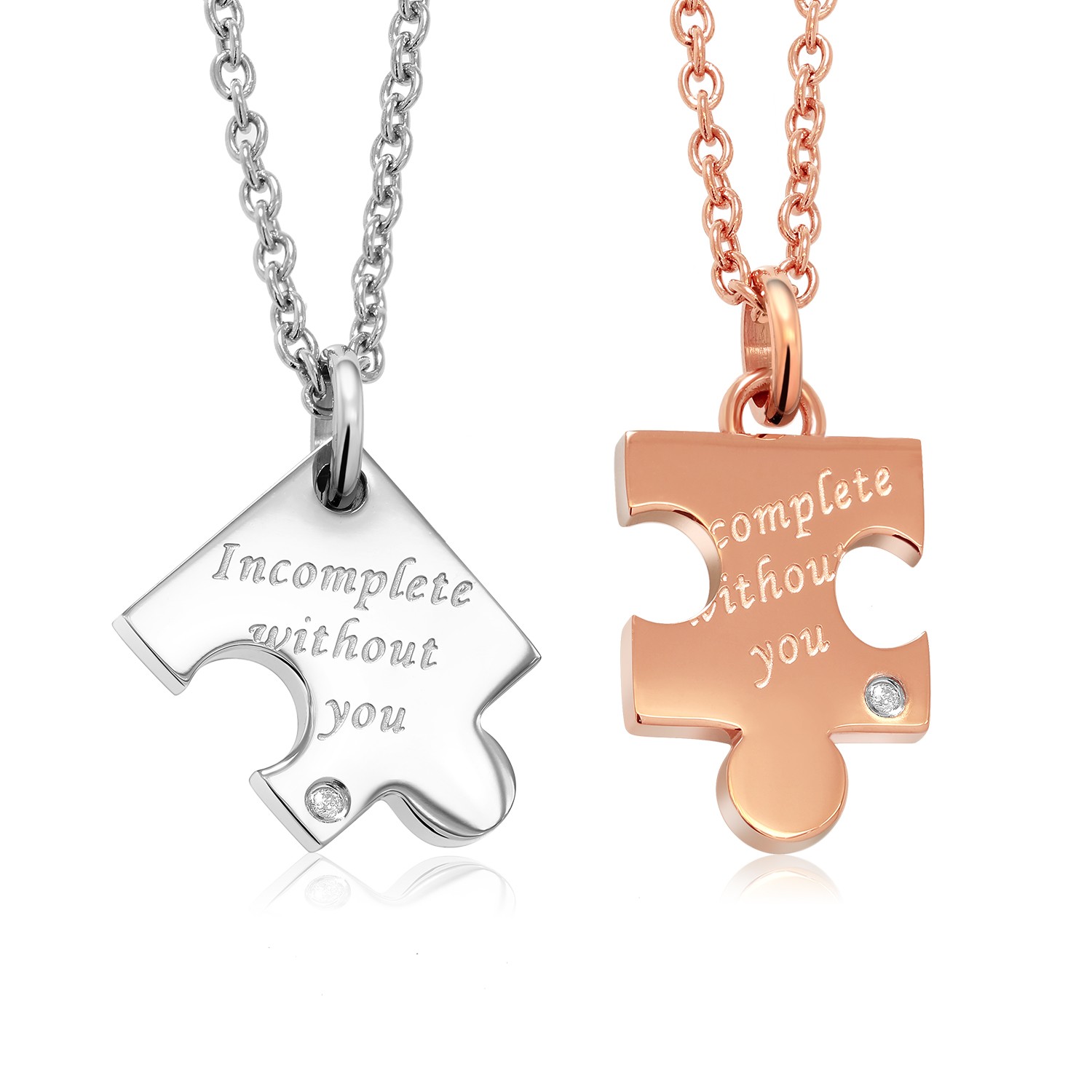 2 pieces Incomplete without You Diamond Accent Engraved Stainless Steel Perfect