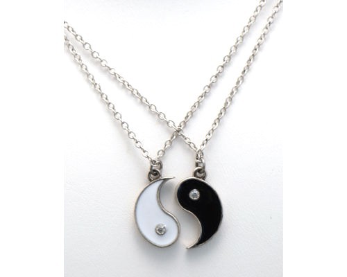 New Ying and Yang Yin BEST FRIENDS Rhinestones 2 Necklace Pendant