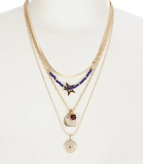 Lucky Brand Gold Tone Star Charm Layered Necklace 3 Strand Pendant NWT 3-in-1