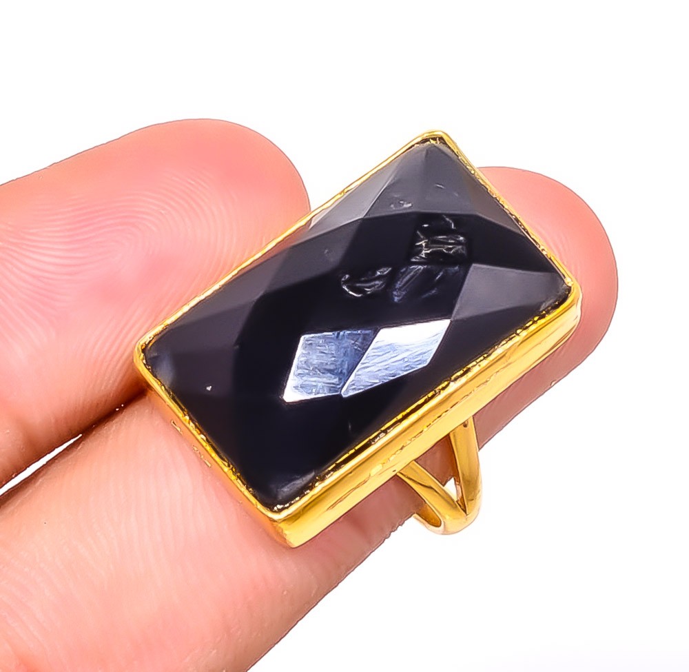 Black Onyx Gemstone 18k Yellow Gold Plated Ring s.9 R623-604