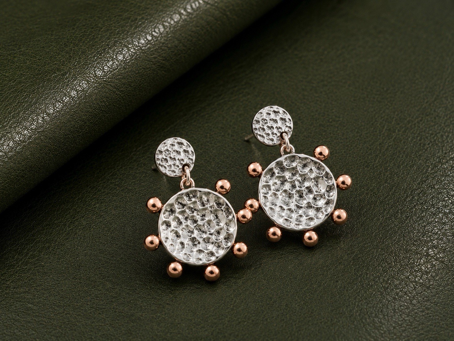 Free People Silver Sun Earrings Hammered Rose Gold Stud Boho Artisan Disk Retro