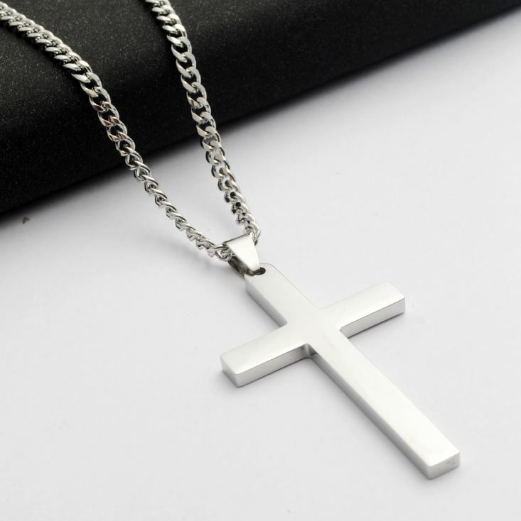 24″ Men stainless steel Plain Silver Gold Plated cross pendant Cuban Necklace