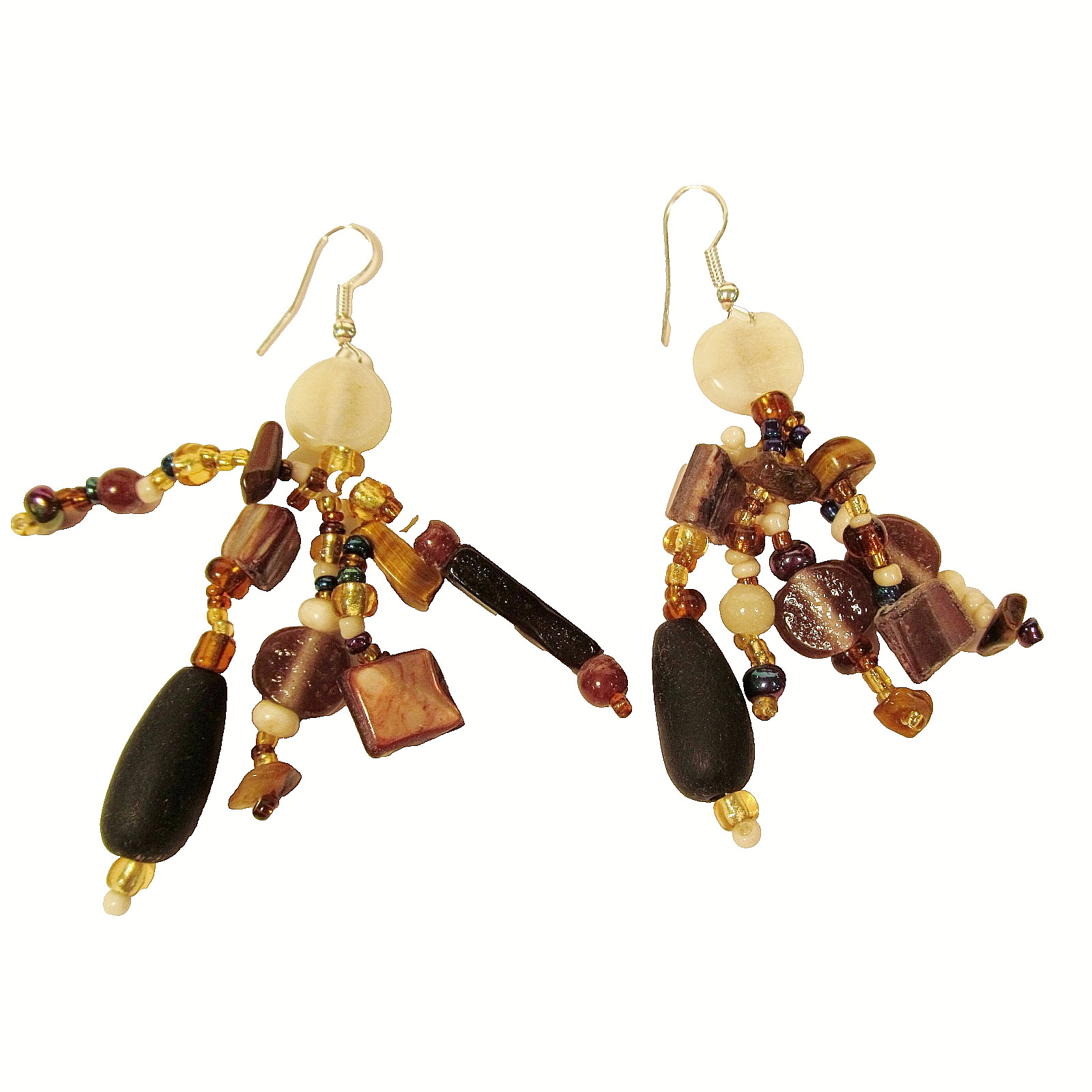 2″ Gold Multi Color Mixed Bead Bohemian Style Handmade Dangle Seed Bead Earrings