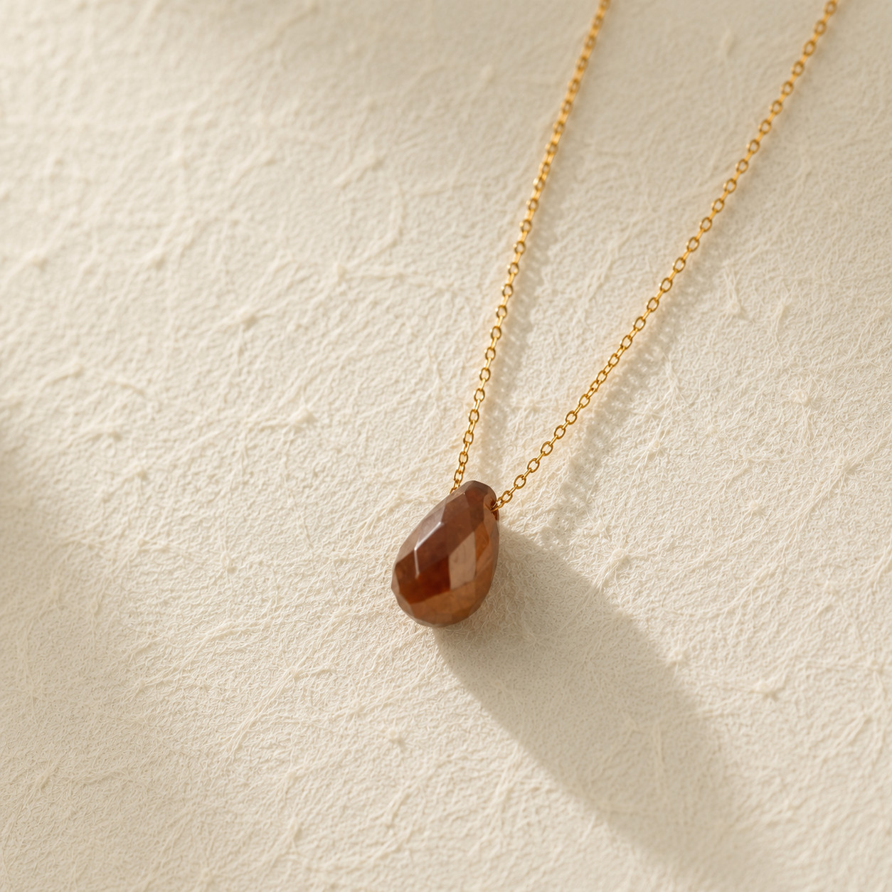 Natural Tiger Eye Water Drop Necklace | 18K Gold Plated | Dainty Courage Stone