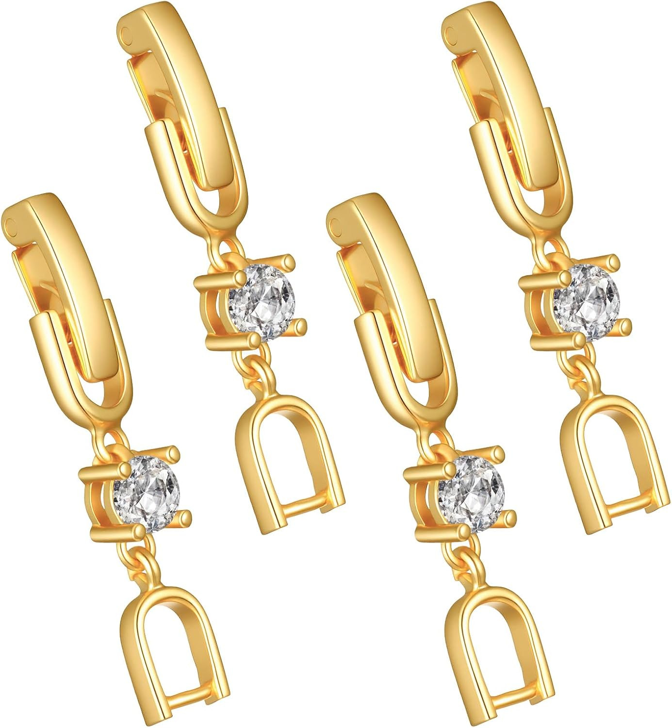 4Pcs Gold Bracelet Foldover Extension Clasp Gold Plated Crystal Rhinestone Foldo