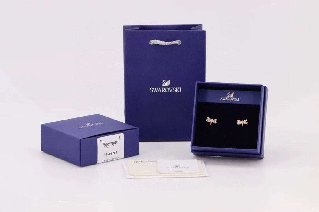 Swarovski rose gold and pink diamond dragonfly earrings