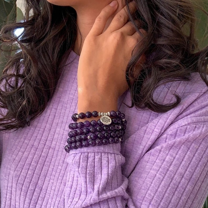 Amethyst 108 Mala Bead Prayer Healing Crystal Necklace Bracelet Talisman Gifts