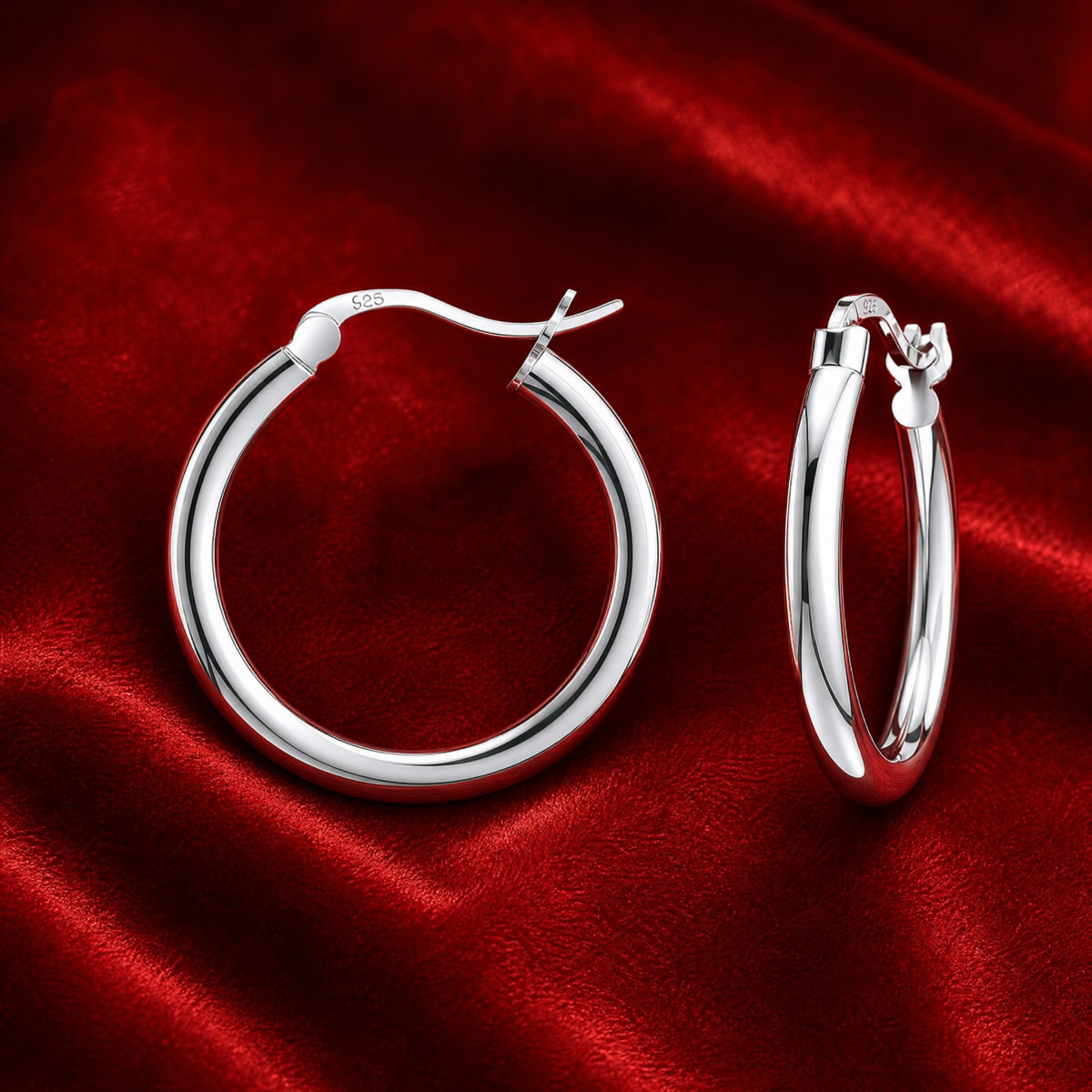 Sterling Silver 925 Round Click Top Hoop Earring 10mm Unisex Men Women Children