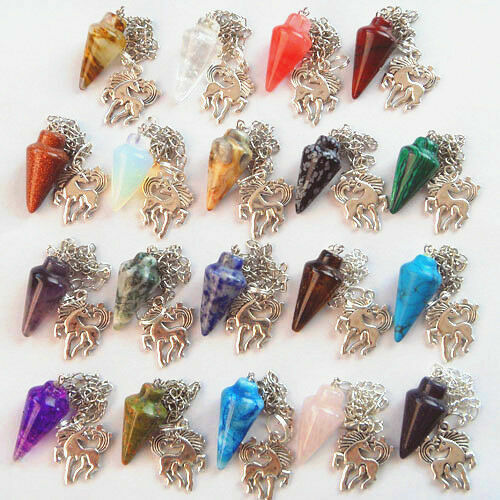19pcs Mixed Stone Pendulum With Tibet Horse Dowsing Divination Pendant Bead HP-1