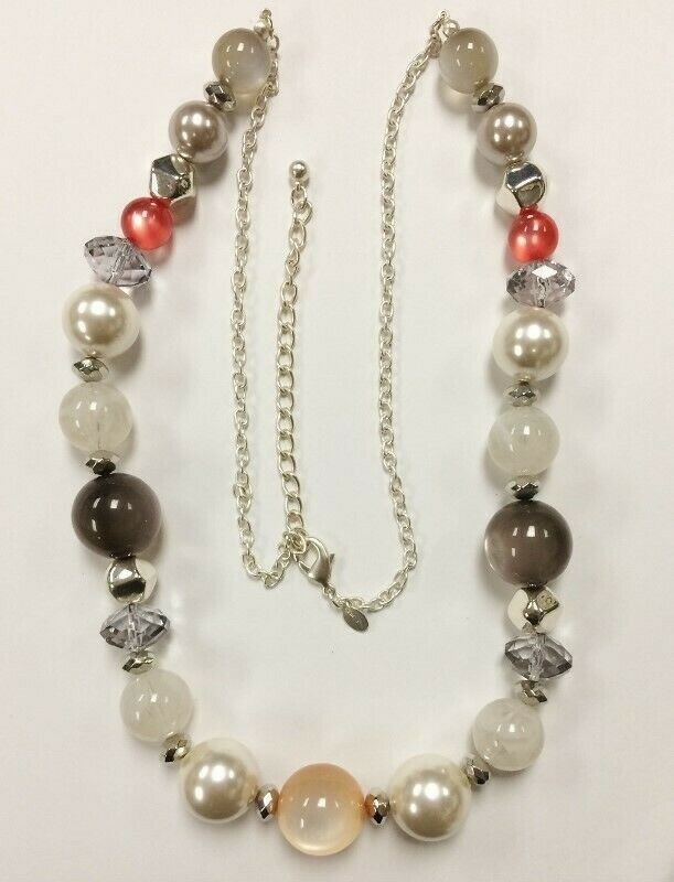 NEW CHICO’S MOONSTONE PEARL BEADED BOHO BRUSHED SILVER LONG CHAIN NECKLACE V225